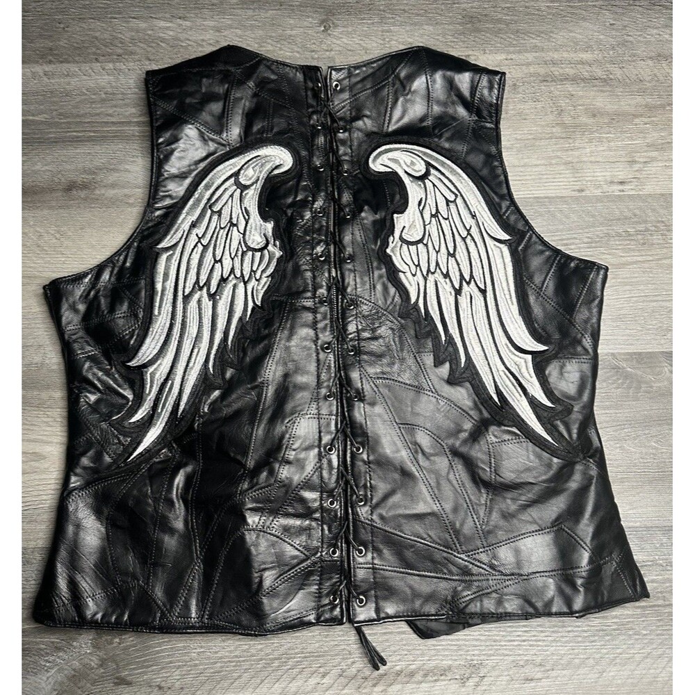 Genuine Leather Vest Angel Wings On Back Men's Size Large